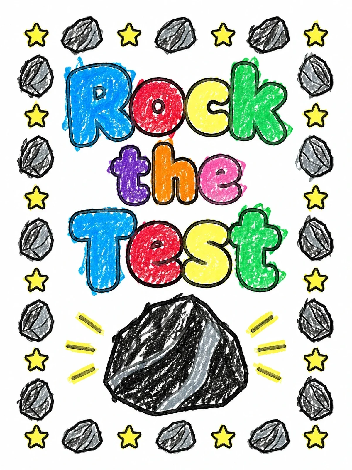Colored example of the Rock The Test Motivational Sign coloring page