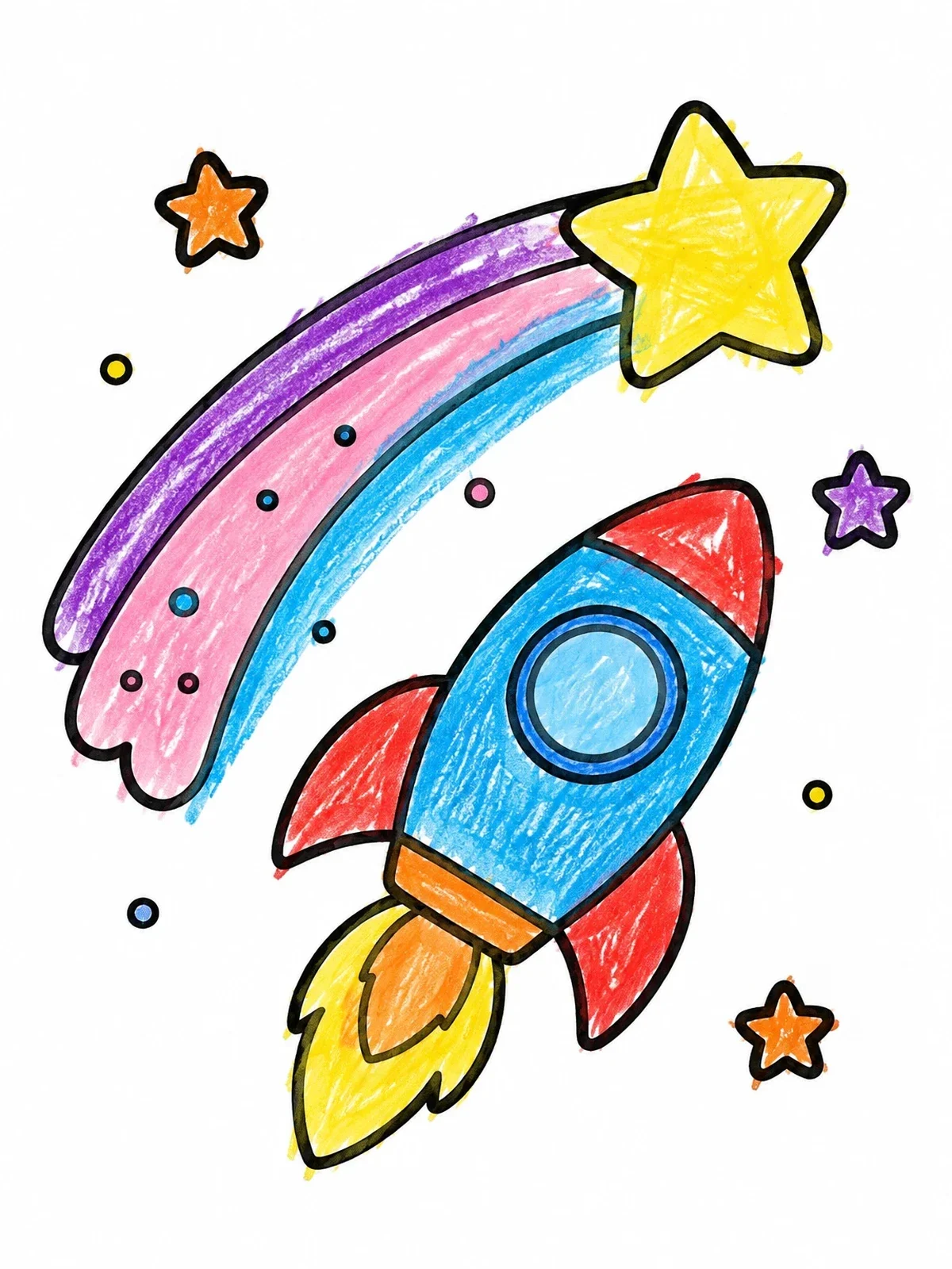 Colored example of the Rocket Flying With A Shooting Star coloring page