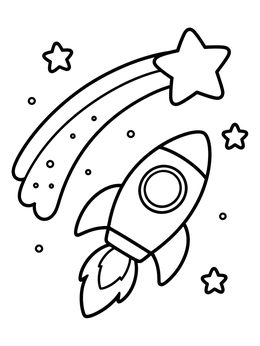 Free printable Rocket Flying With A Shooting Star coloring page