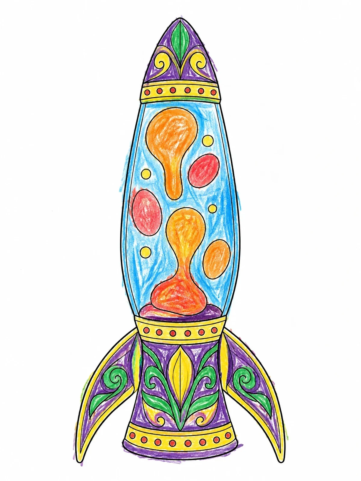 Colored example of the Rocket Lava Lamp With Ornaments coloring page