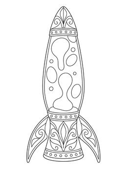 A decorative rocket lava lamp coloring page with swirling wax blobs inside.