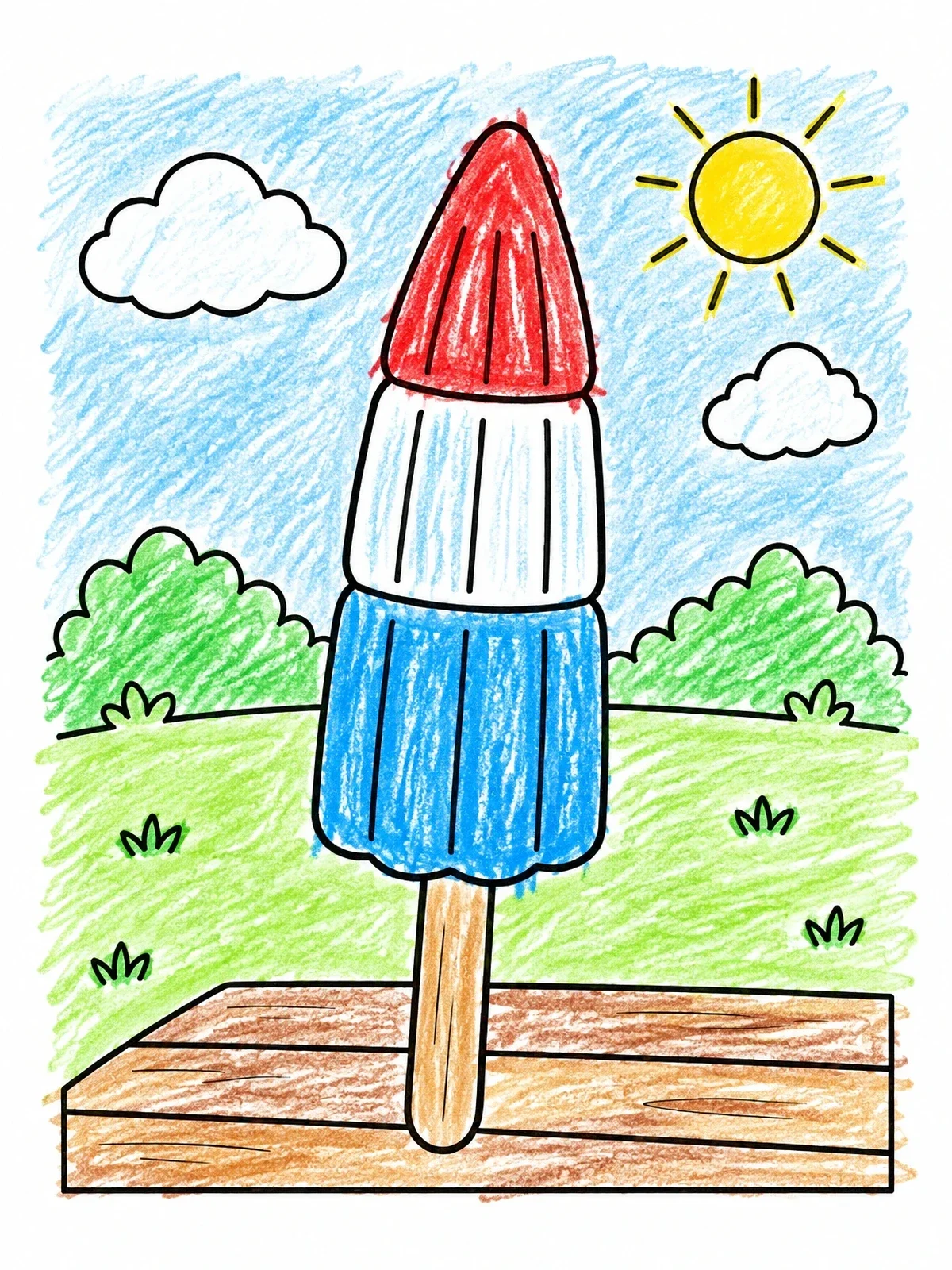Colored example of the Rocket Popsicle On Sunny Day coloring page