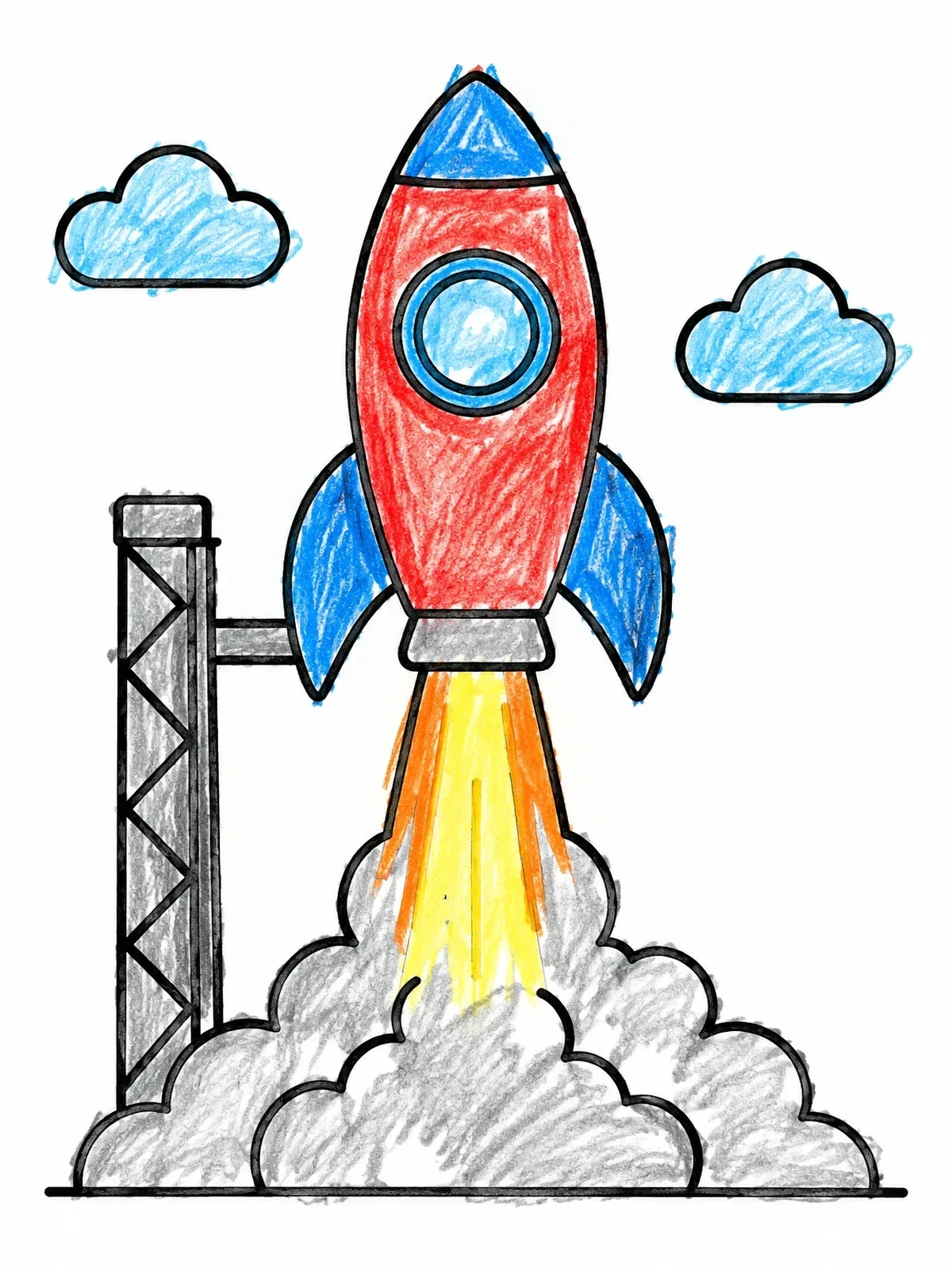 Colored example of the Rocket Ship Blast Off coloring page