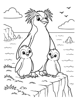 Free printable Rockhopper Penguin With Chicks On Cliff coloring page