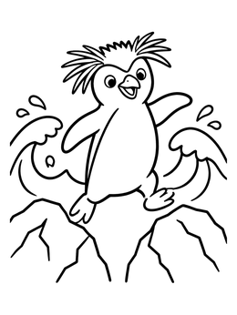 Free printable Playful Rockhopper Penguin Jumping On Rocks coloring page