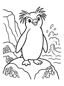 Free printable Rockhopper Penguin On Ocean Rocks coloring page