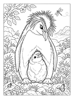 Free printable Rockhopper Penguin With Fluffy Chick coloring page