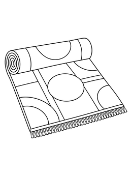 A modern rolled-out carpet with fringe decorates this rug coloring page.