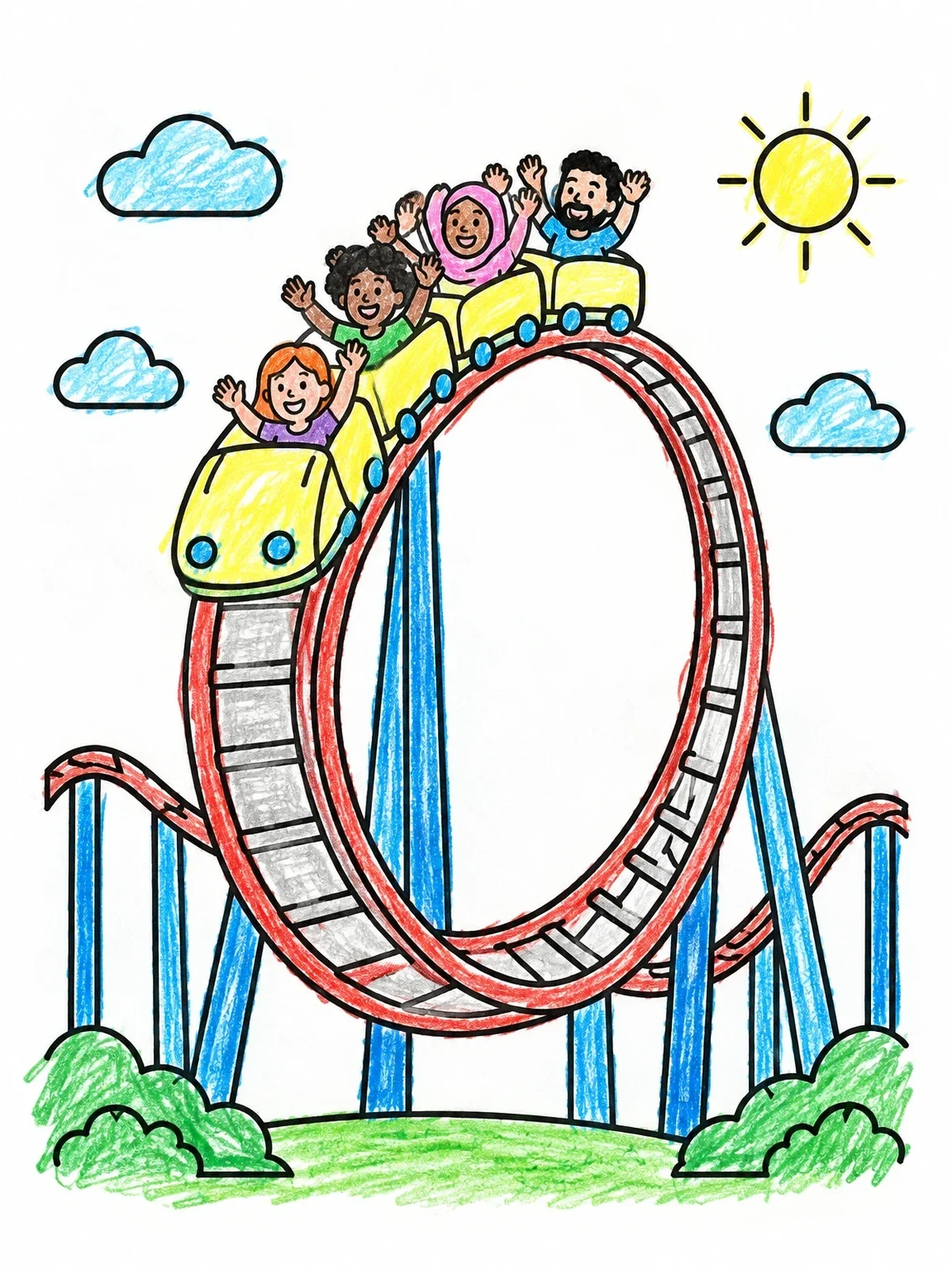 Colored example of the Roller Coaster Loop In The Park coloring page
