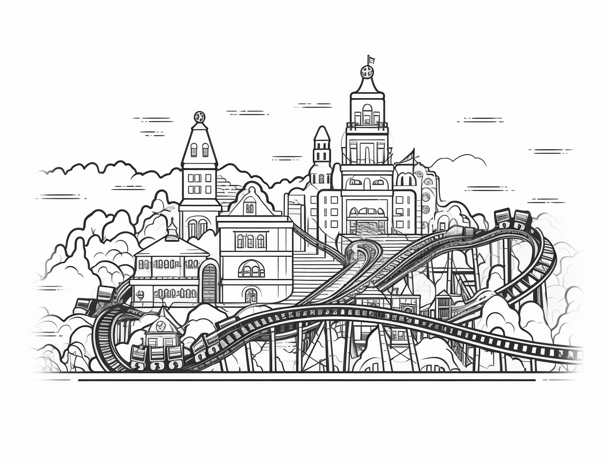 Roller Coaster Ride For Kids - Coloring Page