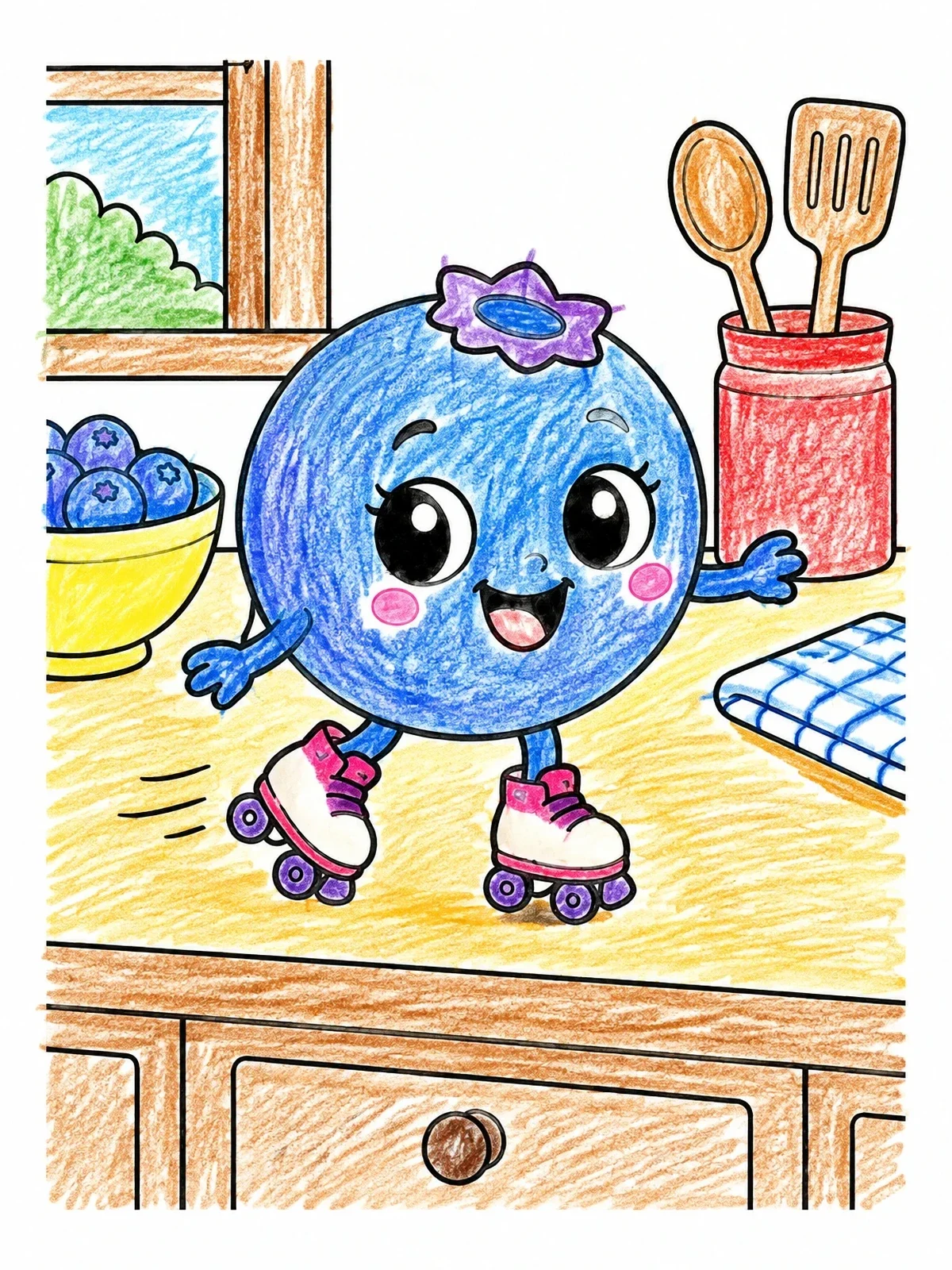Colored example of the Roller Skating Blueberry On Kitchen Counter coloring page