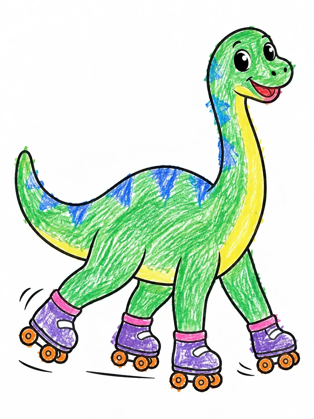 Colored example of the Roller Skating Brontosaurus coloring page