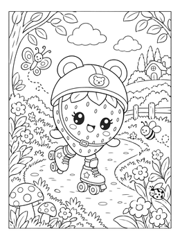 Free printable Roller Skating Strawberry With Helmet coloring page