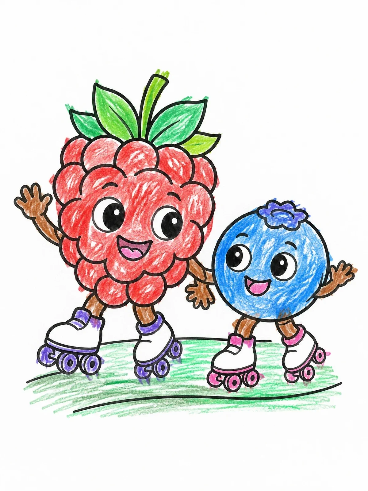 Colored example of the Roller Skating Raspberry And Blueberry coloring page