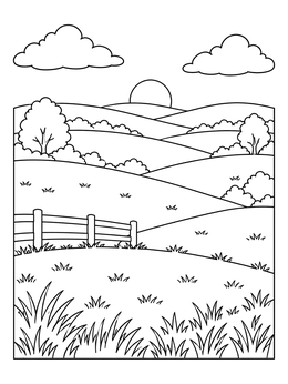Free printable Rolling Grassy Hills Landscape coloring page