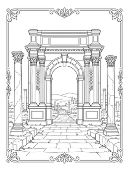 An ancient stone monument framed in an algeria coloring page.