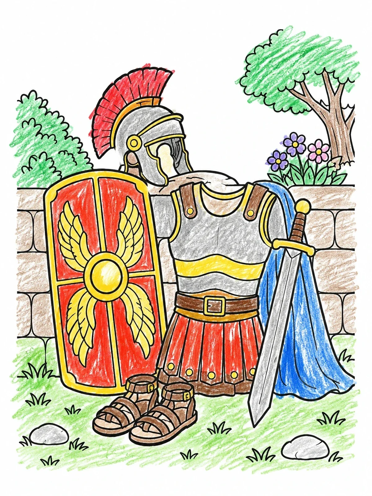 Colored example of the Roman Soldier Armor By Garden Wall coloring page