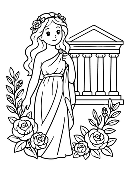 Free printable Roman Goddess Venus Beside Temple coloring page