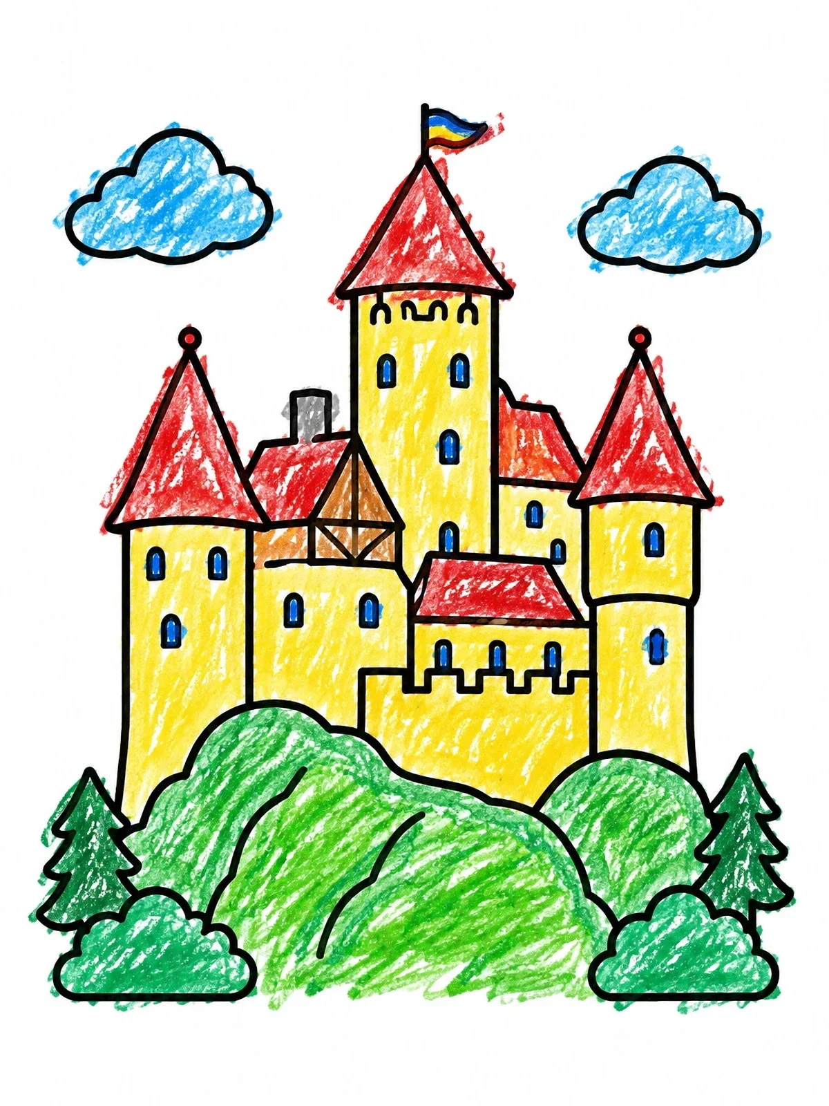Colored example of the Bran Castle On A Hill coloring page