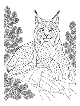 A wild lynx resting on a rock in this romania coloring page.