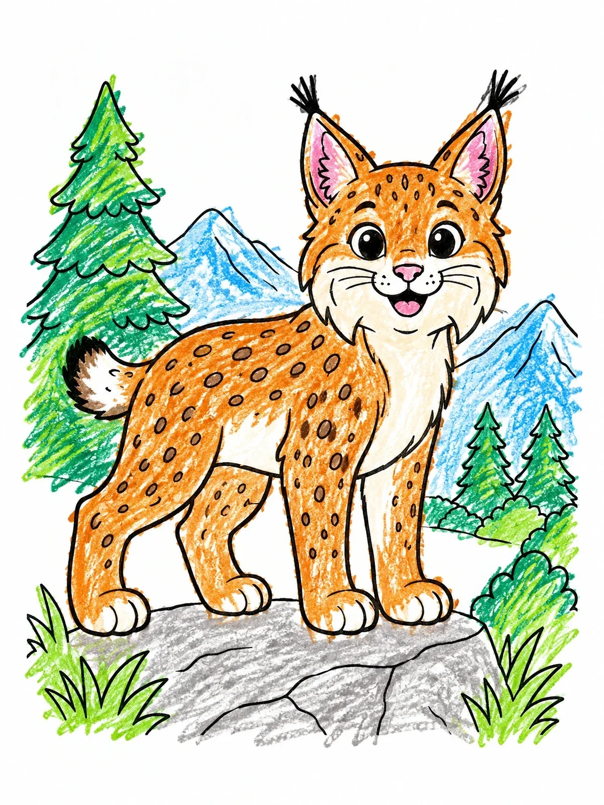 Colored example of the Cute Eurasian Lynx In The Mountains coloring page
