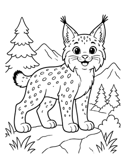 Free printable Cute Eurasian Lynx In The Mountains coloring page
