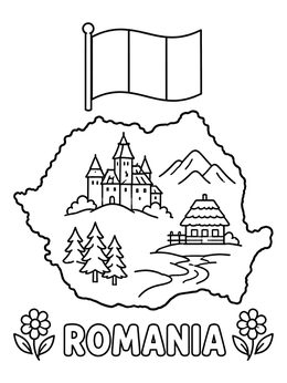 Free printable Romania Map And Landmarks coloring page
