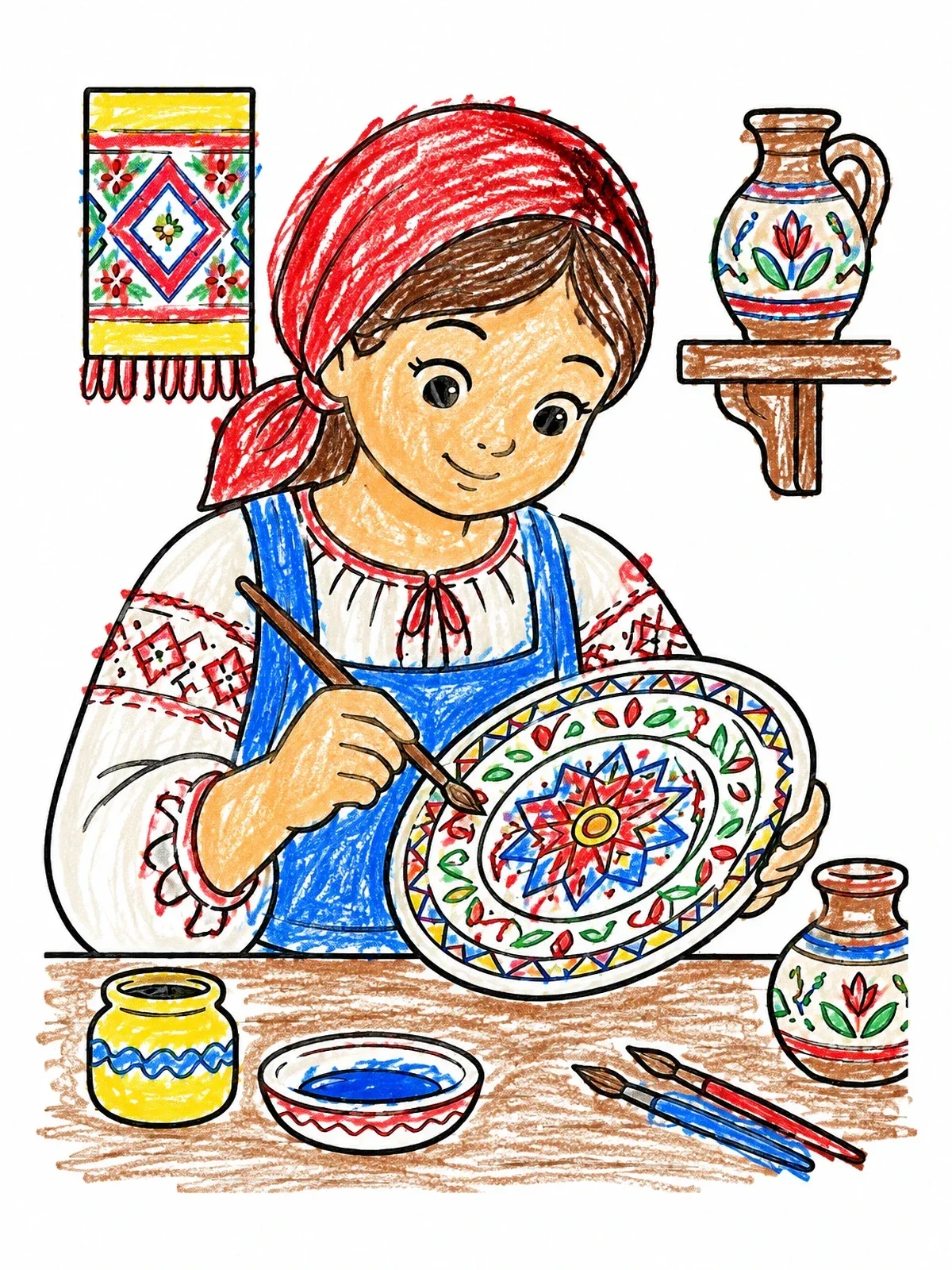 Colored example of the Romanian Artisan Painting Ceramic Plate coloring page