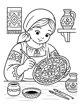 Free printable Romanian Artisan Painting Ceramic Plate coloring page
