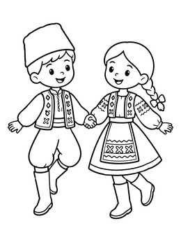 Free printable Romanian Folk Dance Children coloring page