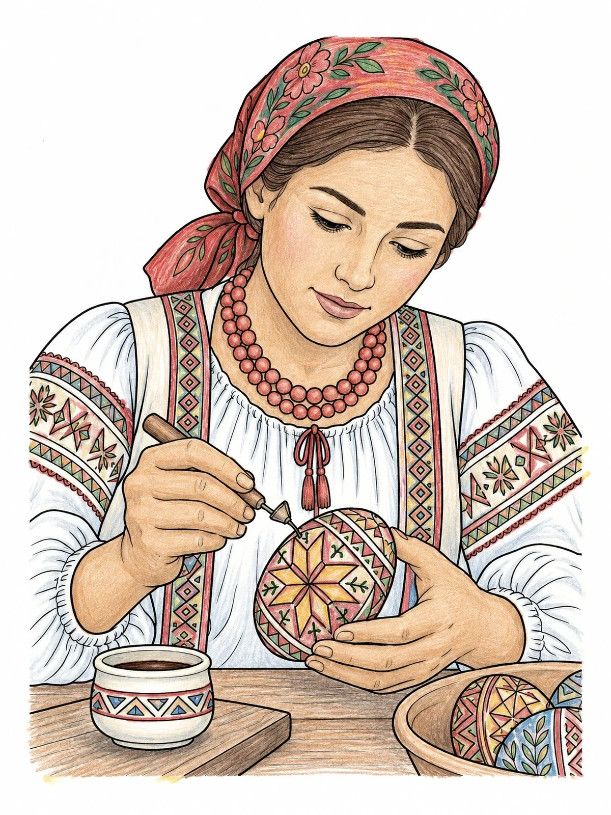 Colored example of the Romanian Easter Egg Decorating coloring page