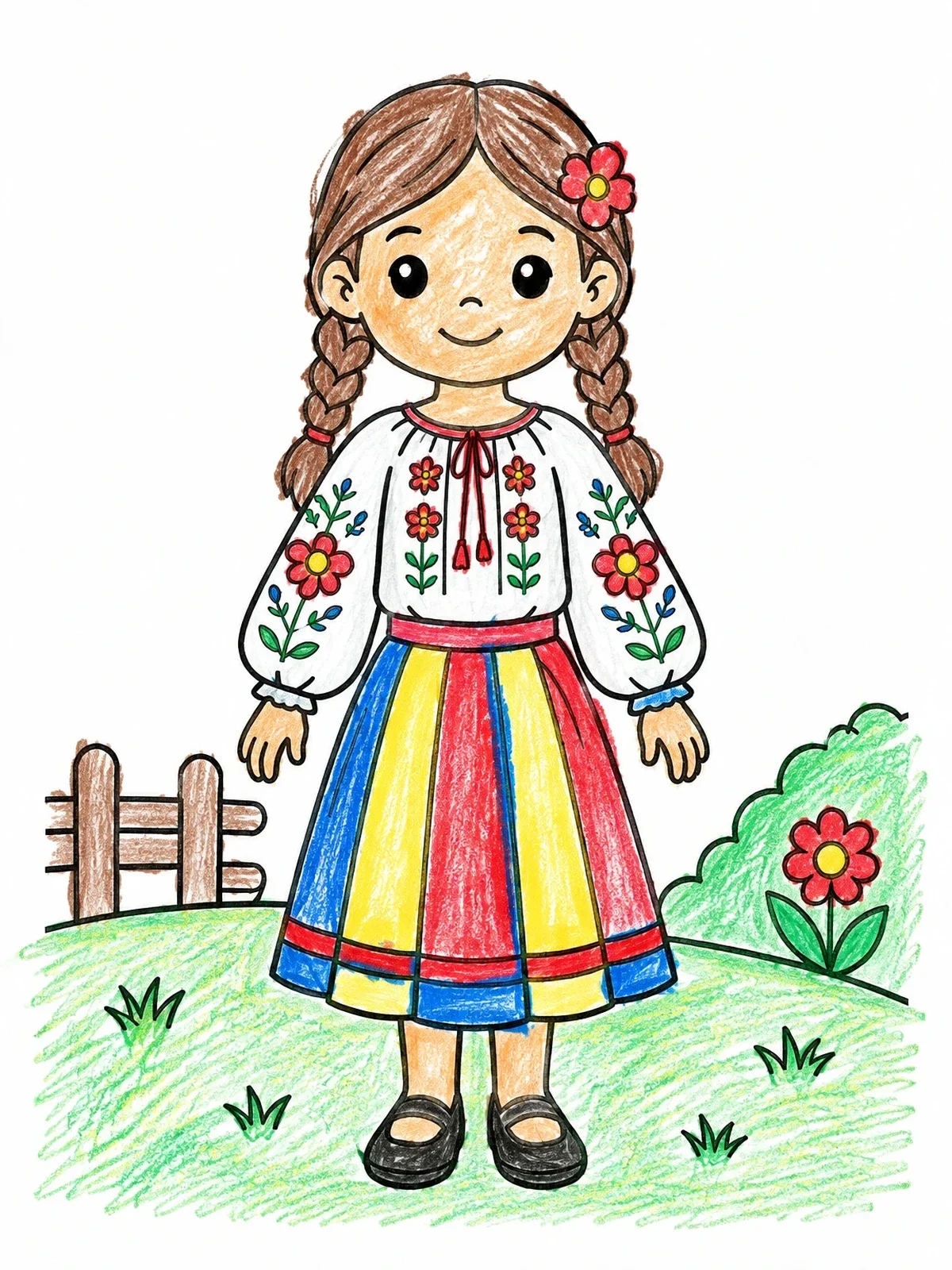 Colored example of the Romanian Girl In Traditional Folk Blouse coloring page