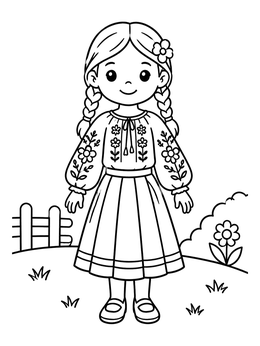 Free printable Romanian Girl In Traditional Folk Blouse coloring page