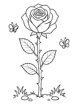 Free printable Blooming Rose With Butterflies coloring page