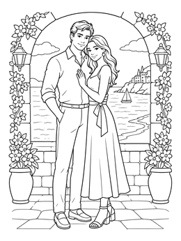 Free printable Romantic Couple By The Coast coloring page