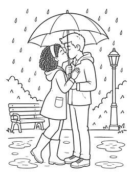Free printable Couple Kissing Under An Umbrella coloring page