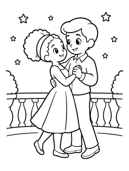 Free printable Cute Couple Dancing Under Stars coloring page