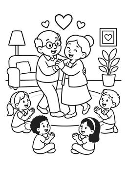 Free printable Grandparents Dancing For Cheerful Grandchildren coloring page