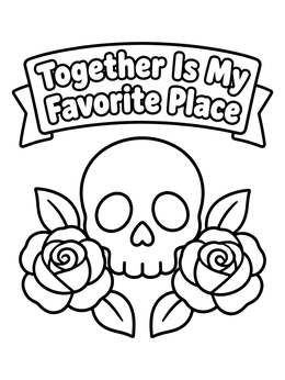 Free printable Skull And Roses Love Banner coloring page