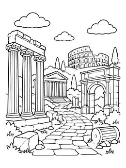 Free printable Ancient Roman Ruins And Colosseum coloring page
