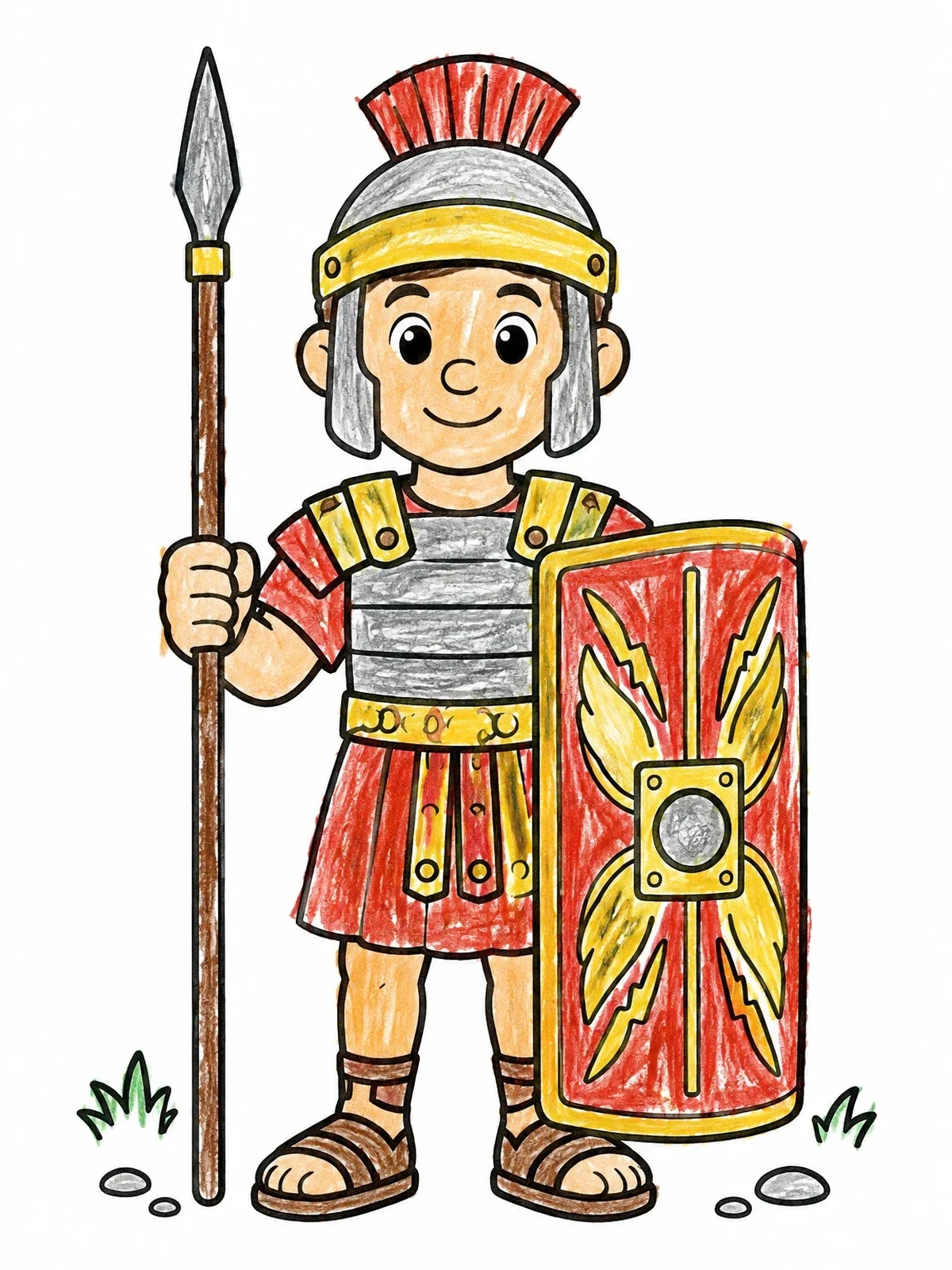 Colored example of the Cute Roman Soldier With Shield coloring page