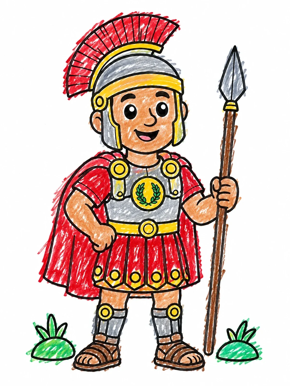Colored example of the Friendly Roman Soldier With Spear coloring page