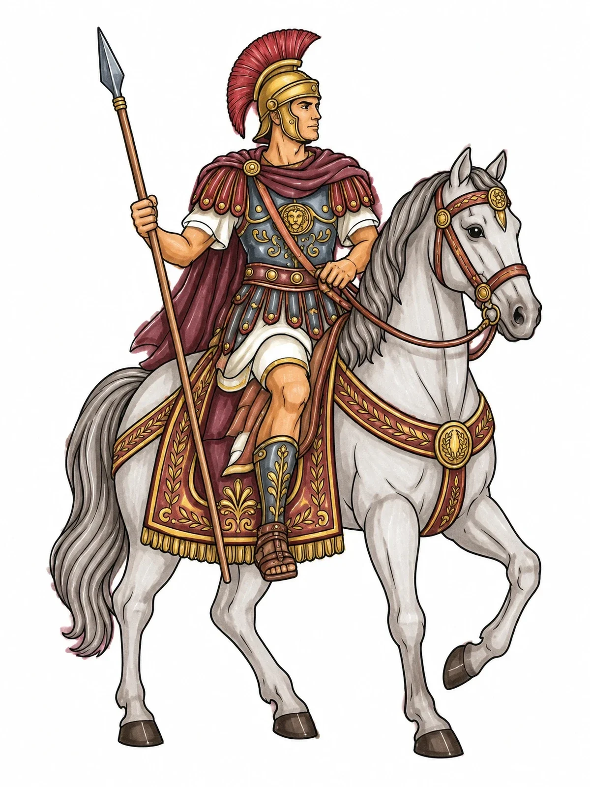 Colored example of the Roman Cavalry Trooper On Horseback coloring page