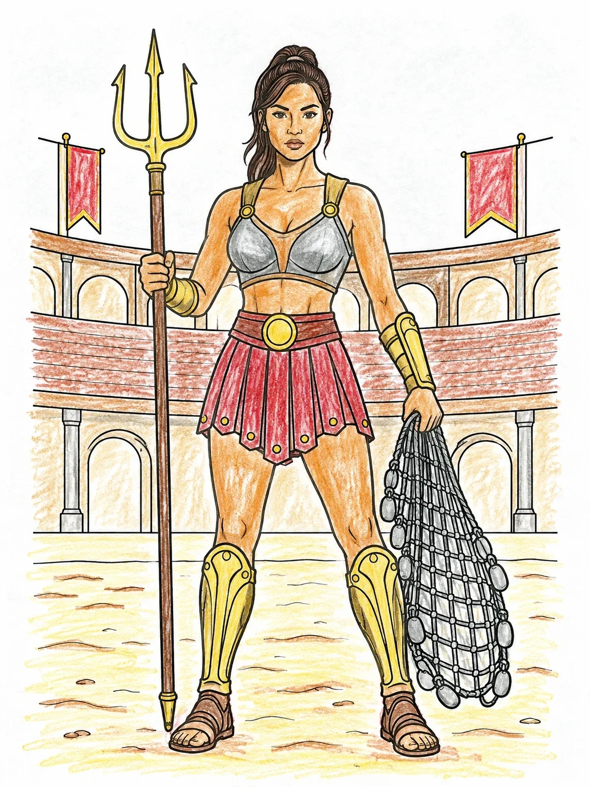 Colored example of the Roman Gladiator In The Arena coloring page