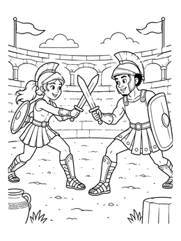 Free printable Gladiators Sparring In Ancient Colosseum coloring page