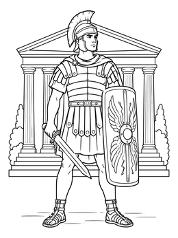 Free printable Roman Soldier In Front Of Temple coloring page