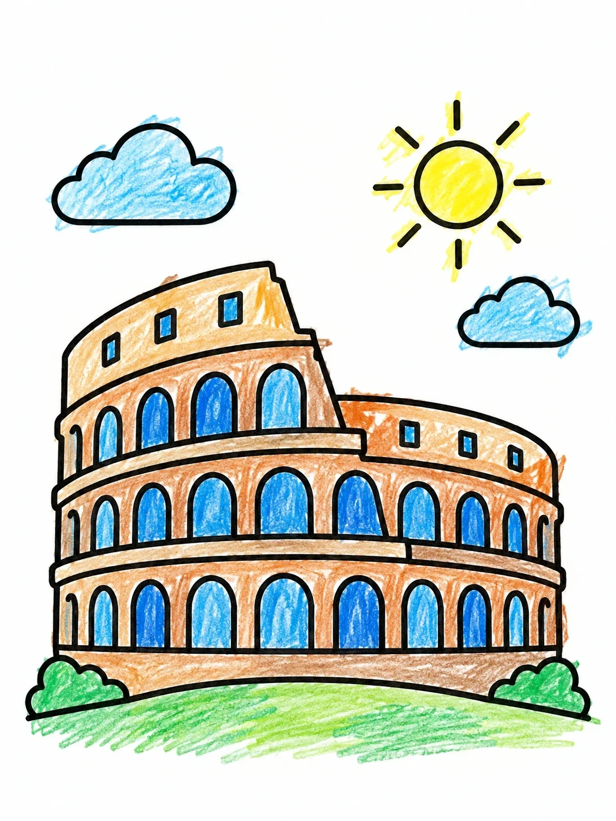 Colored example of the Simple Roman Colosseum Under The Sun coloring page