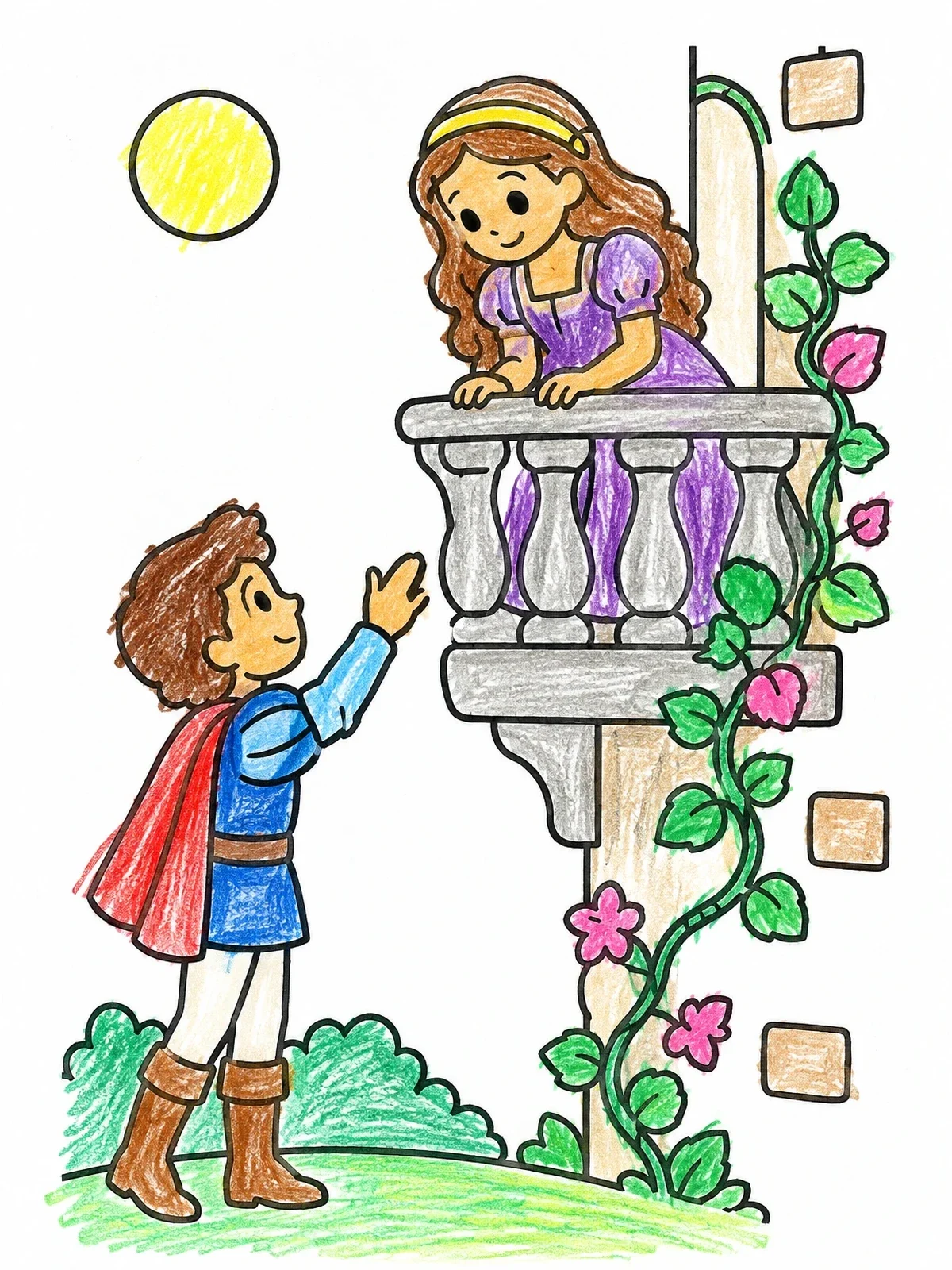 Colored example of the Romeo And Juliet At The Balcony coloring page