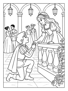 Free printable Romeo Kneeling Before Juliet At The Balcony coloring page