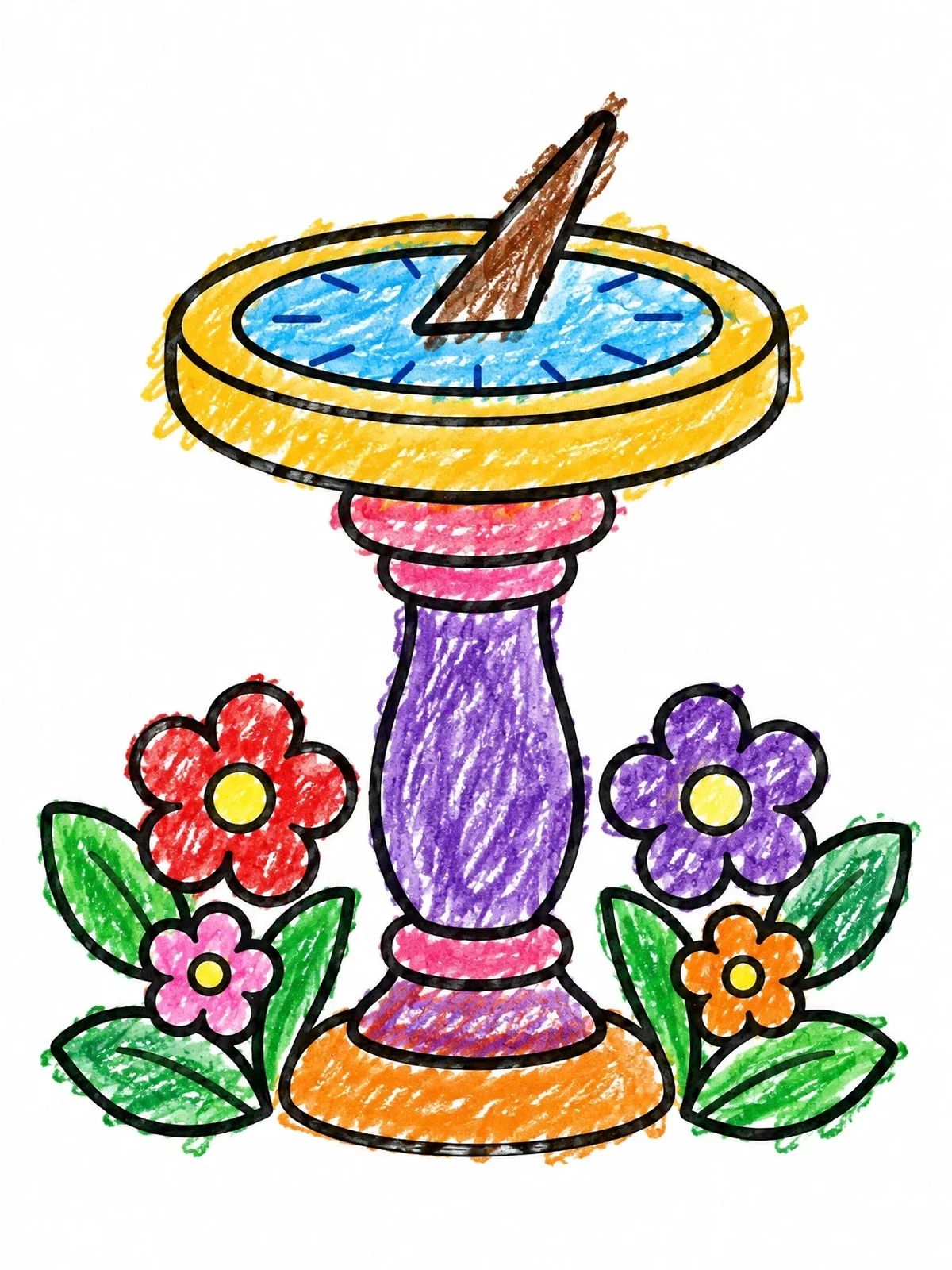 Colored example of the Antique Garden Sundial With Flowers coloring page